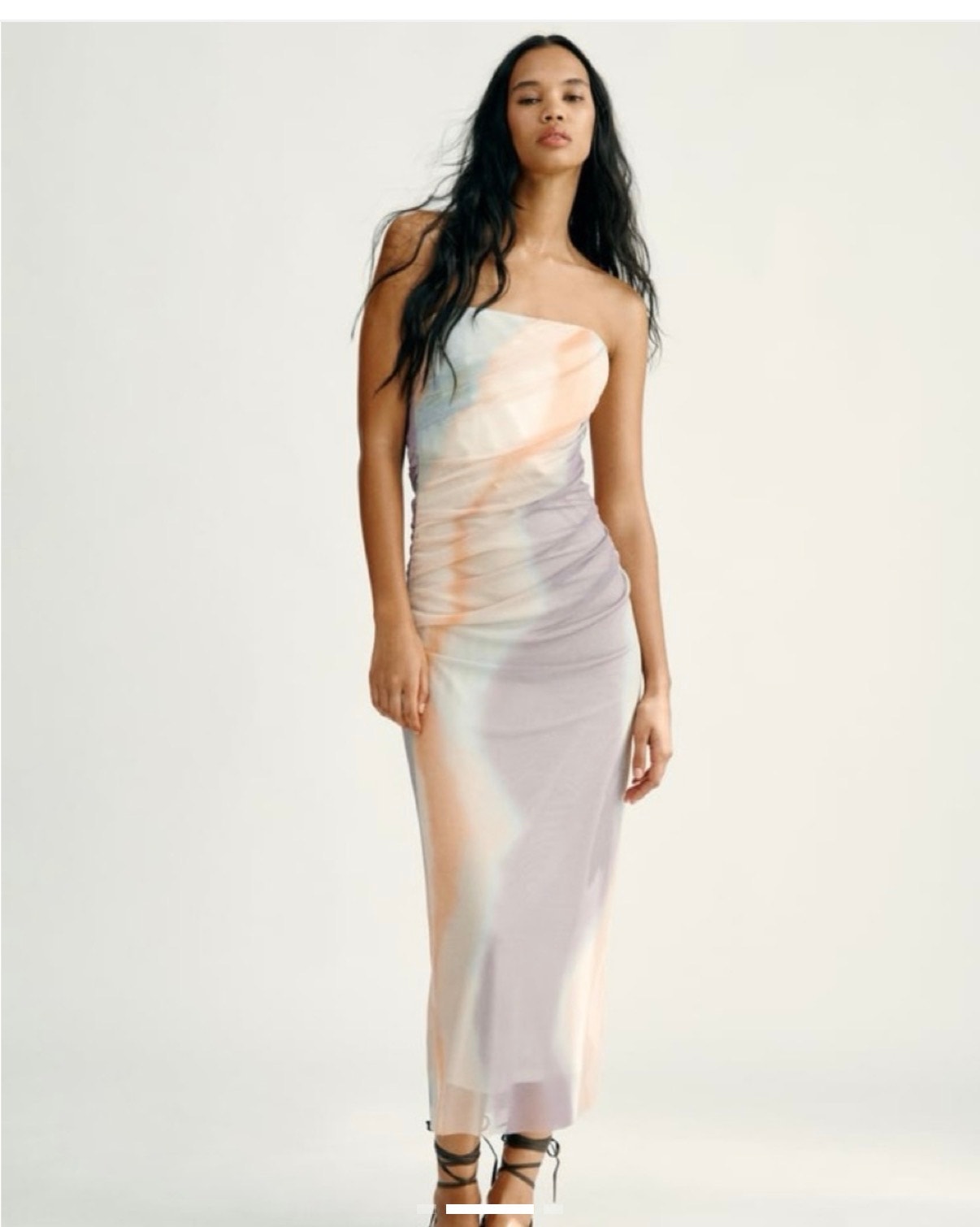 Zara Strapless Mesh Dress Strapless Maxi Dress With Tie-Dye Effect In Pastel